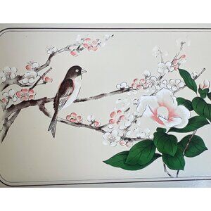 Lacquerware 3-Piece Tray Set Bird & Floral Design Japan By Jay Import Co NEW